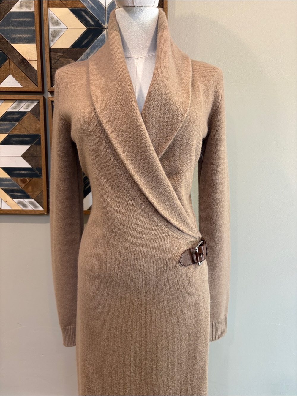 Ralph Lauren Camel Wrap-Style Long Sleeve Knit Dress - Picture 2 of 14